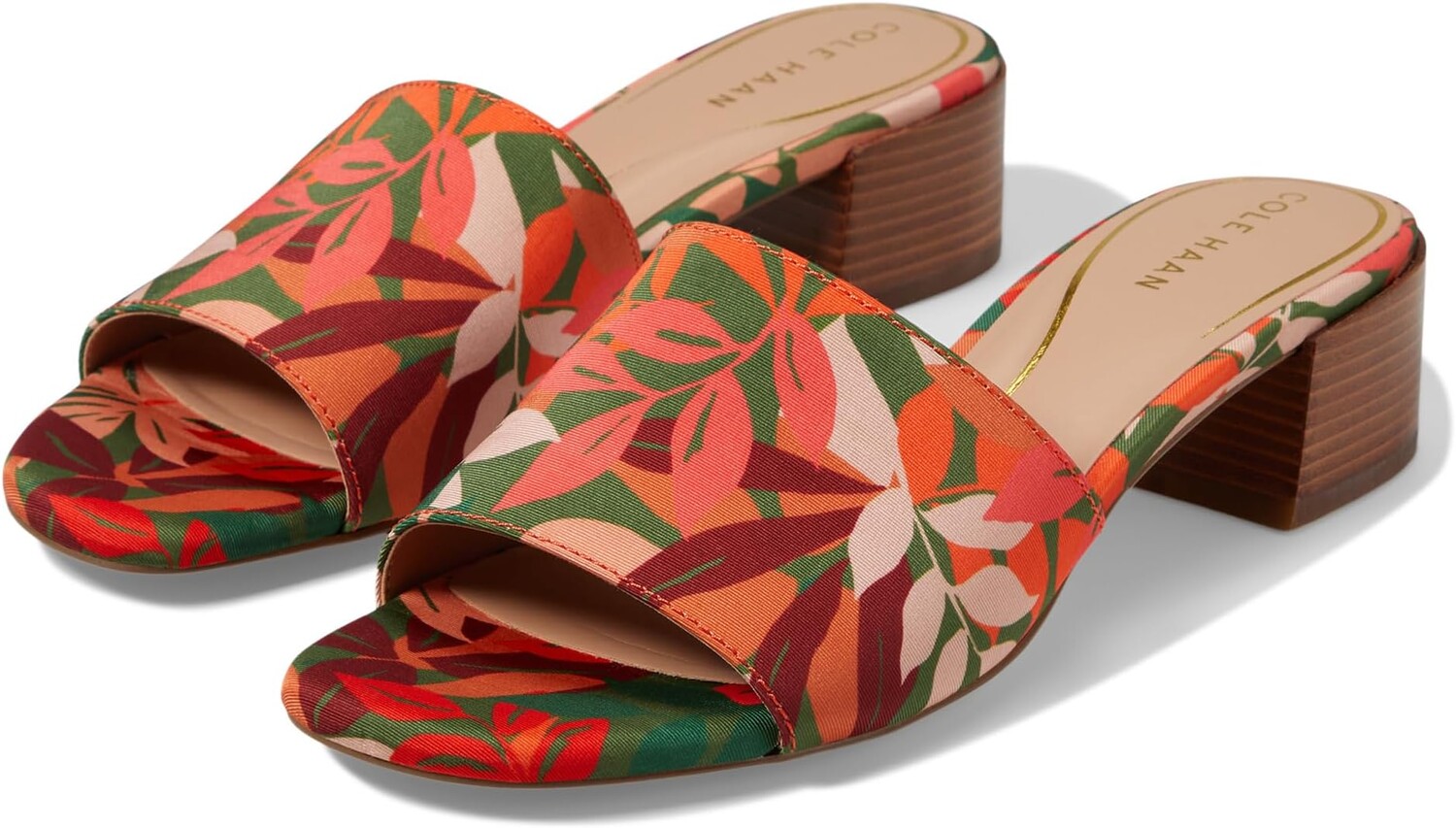 

Босоножки Calli Single Band Block Heel Sandal 40 mm Cole Haan, цвет Multi Leaf Print
