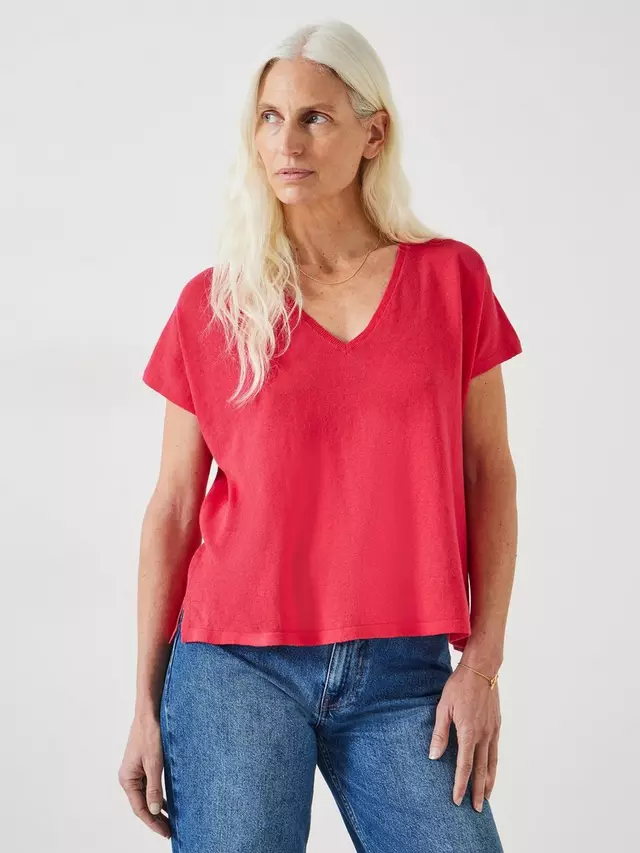 

Футболка HUSH Emmerline Linen Cotton Blend V-Neck, цвет magenta