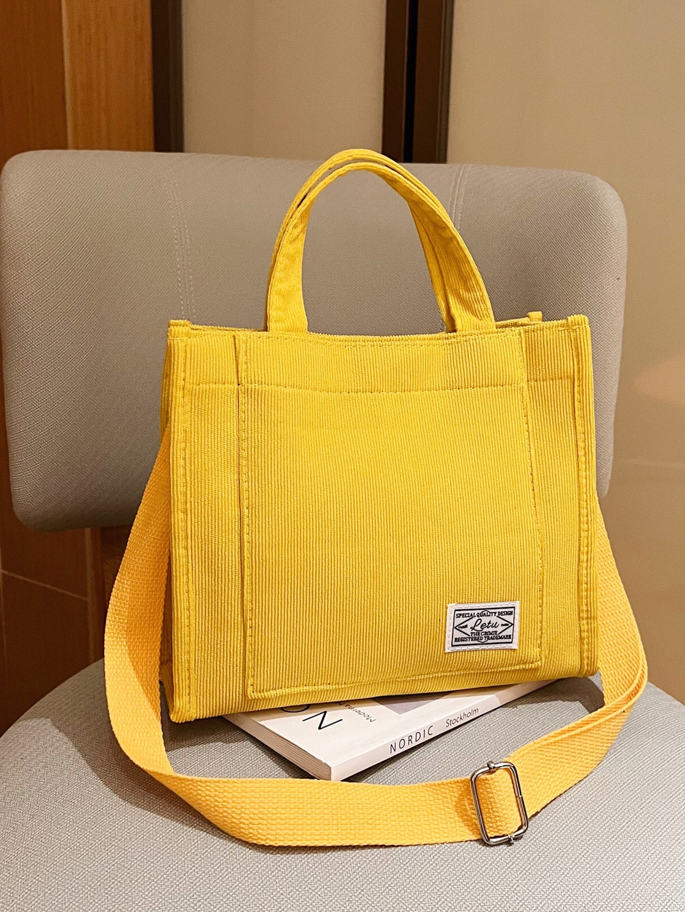 1 шт. однотонная розовая классическая и модная универсальная сумка, желтый