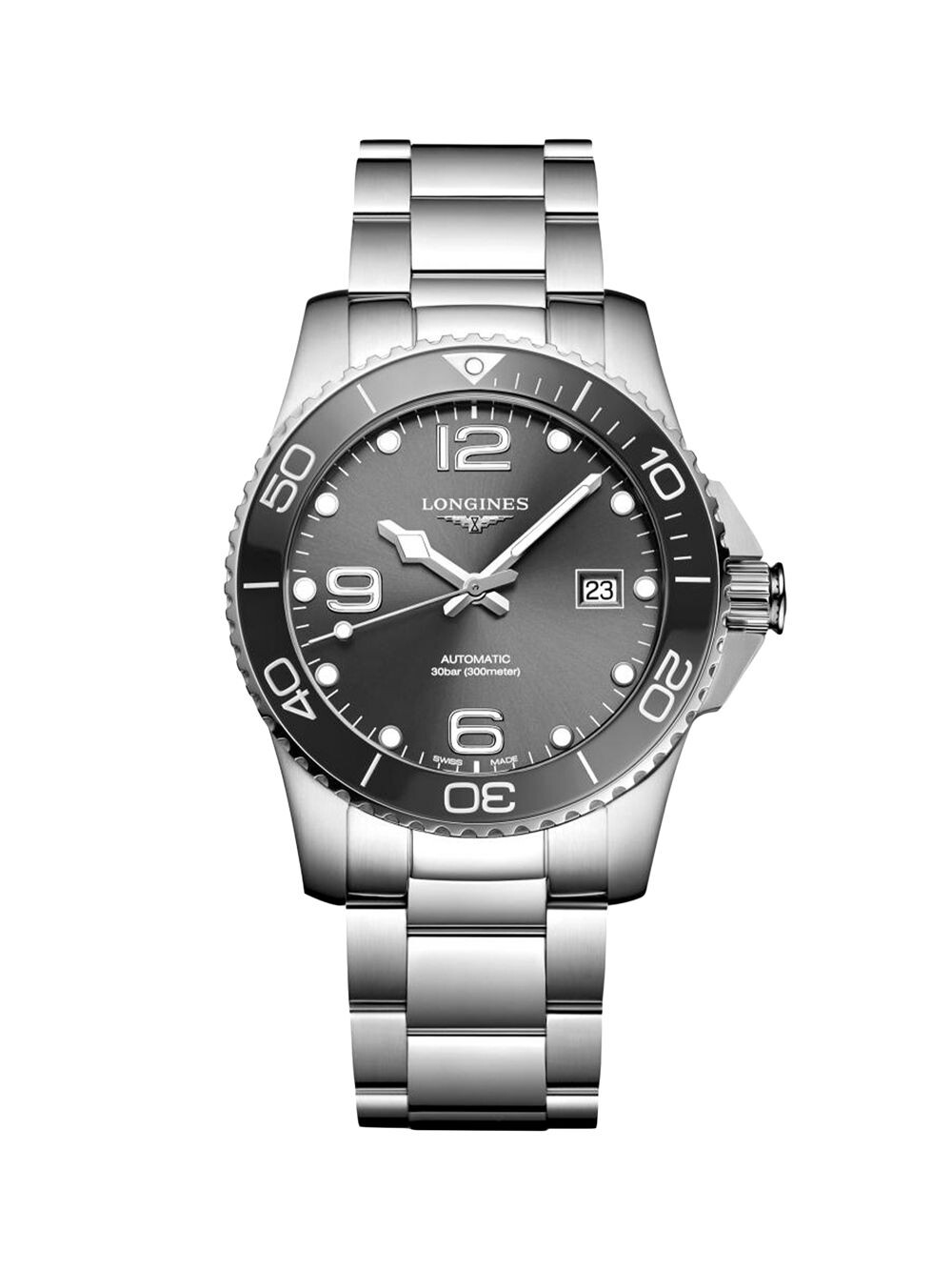 

Часы-браслет Hydroconquest из нержавеющей стали/41 мм Longines, серебряный