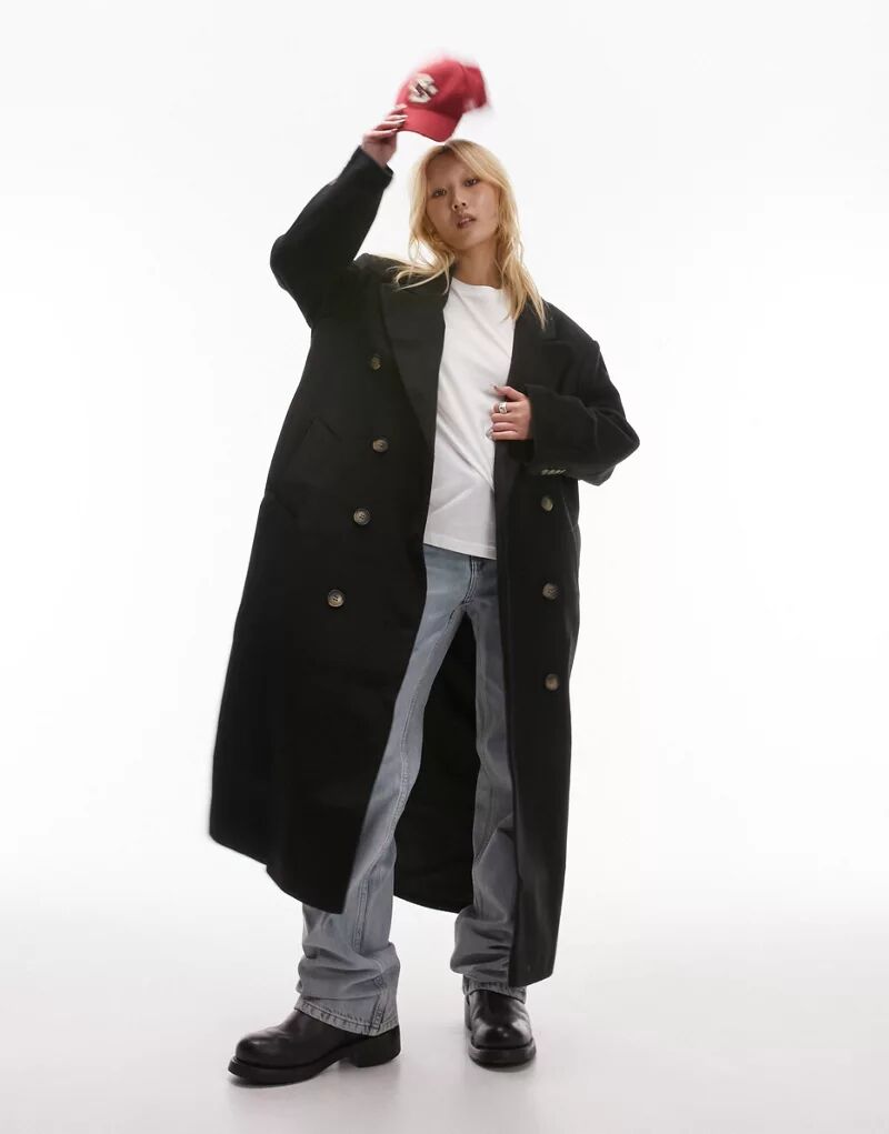 Черное элегантное пальто большого размера Topshop