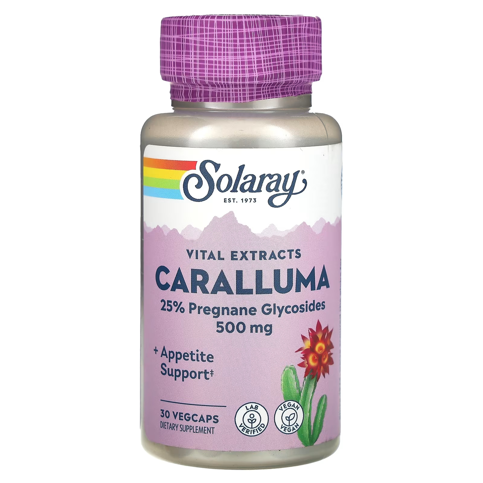 Solaray Vital Extracts Caralluma 500 мг 30 растительных капсул solaray vital extracts белый пион 500 мг 60 вегетарианских капсул