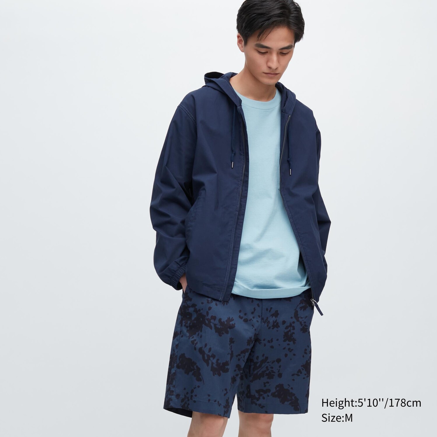 

Легкие шорты DRY стрейч с принтом листьев Uniqlo, синий