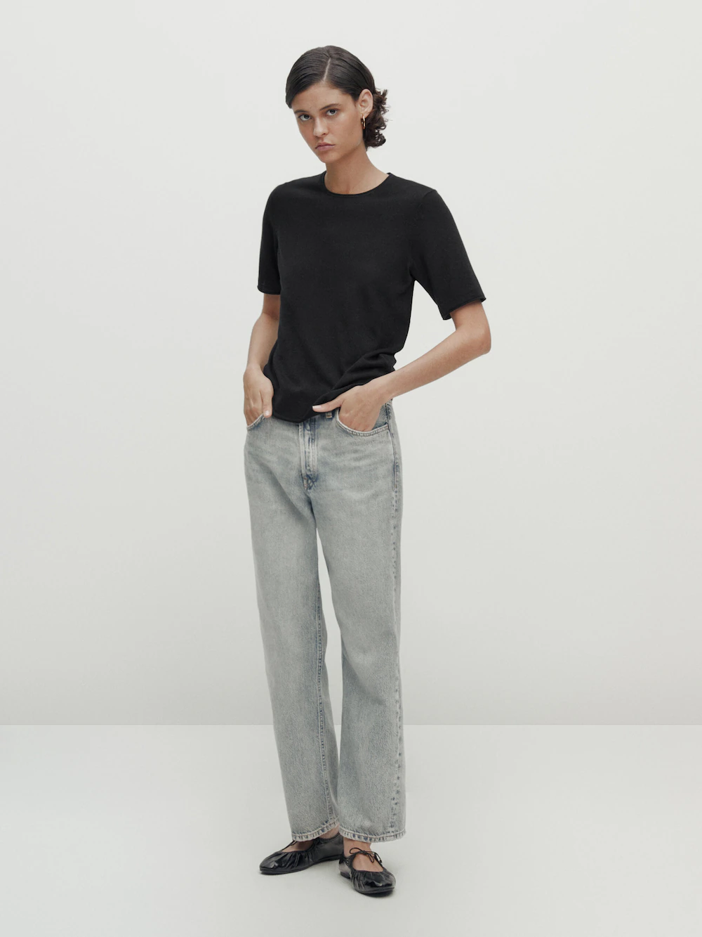 

Трикотажный свитер с коротким рукавом Massimo Dutti, черный