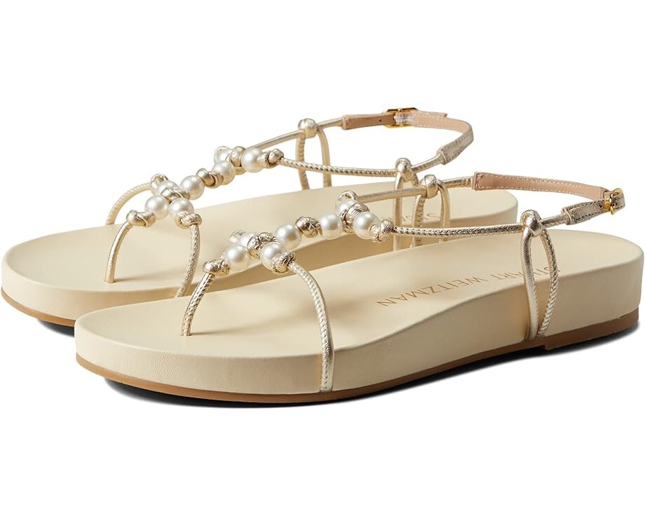 

Сандалии Stuart Weitzman Pearl Knot Flat Sandal, цвет Platino