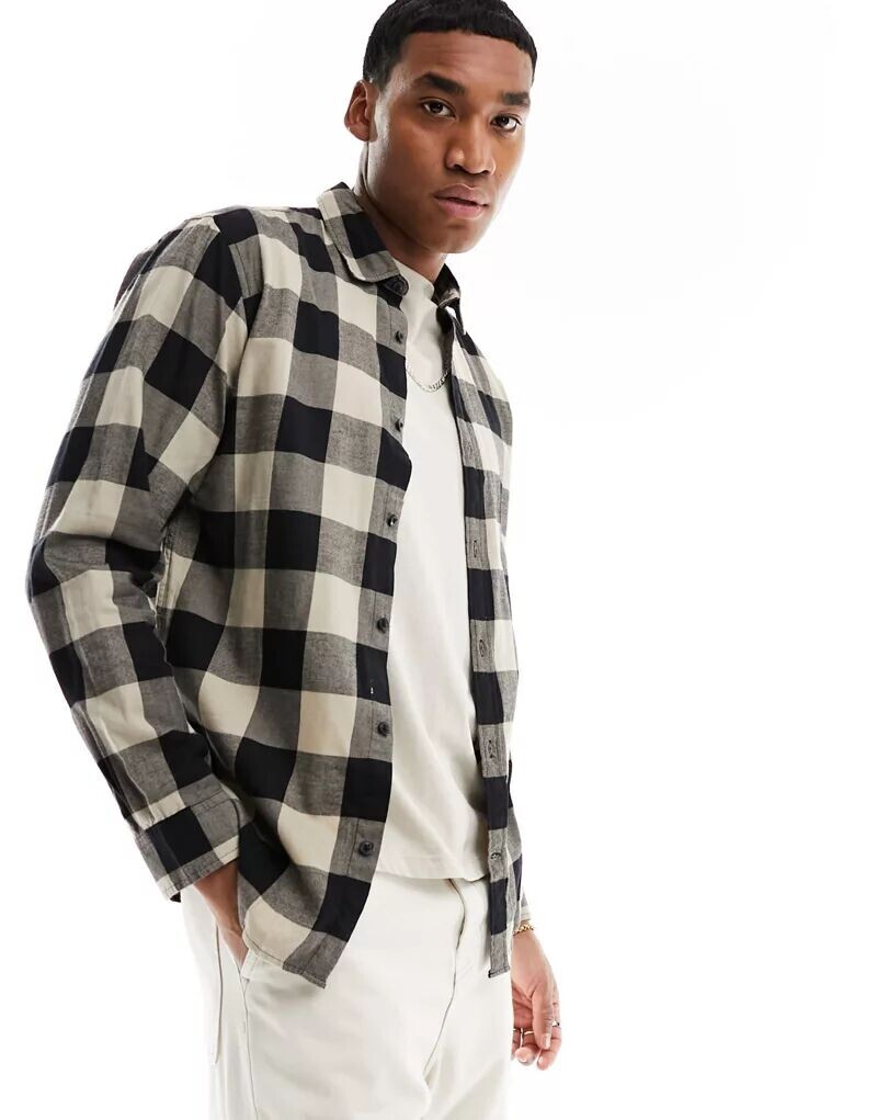 

Бежевая фланелевая рубашка в клетку буйволового цвета Jack & Jones Essentials