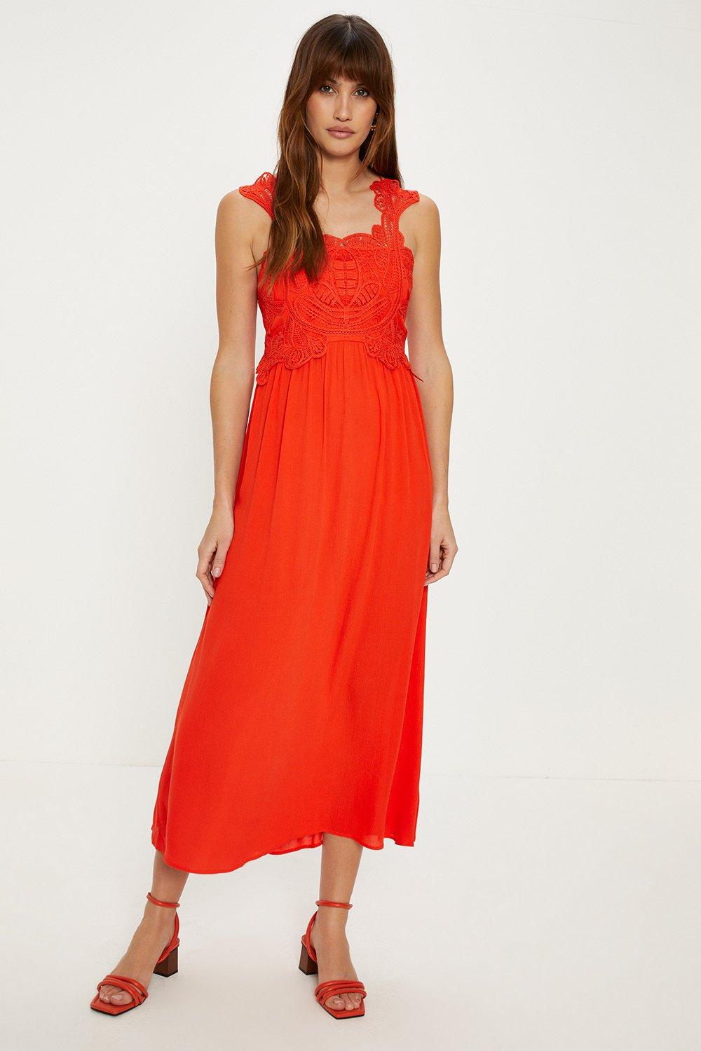 Платье миди с кружевным лифом и бретелями с фестонами Oasis, оранжевый сорочка zoya с кружевным лифом темно бирюзовый xl