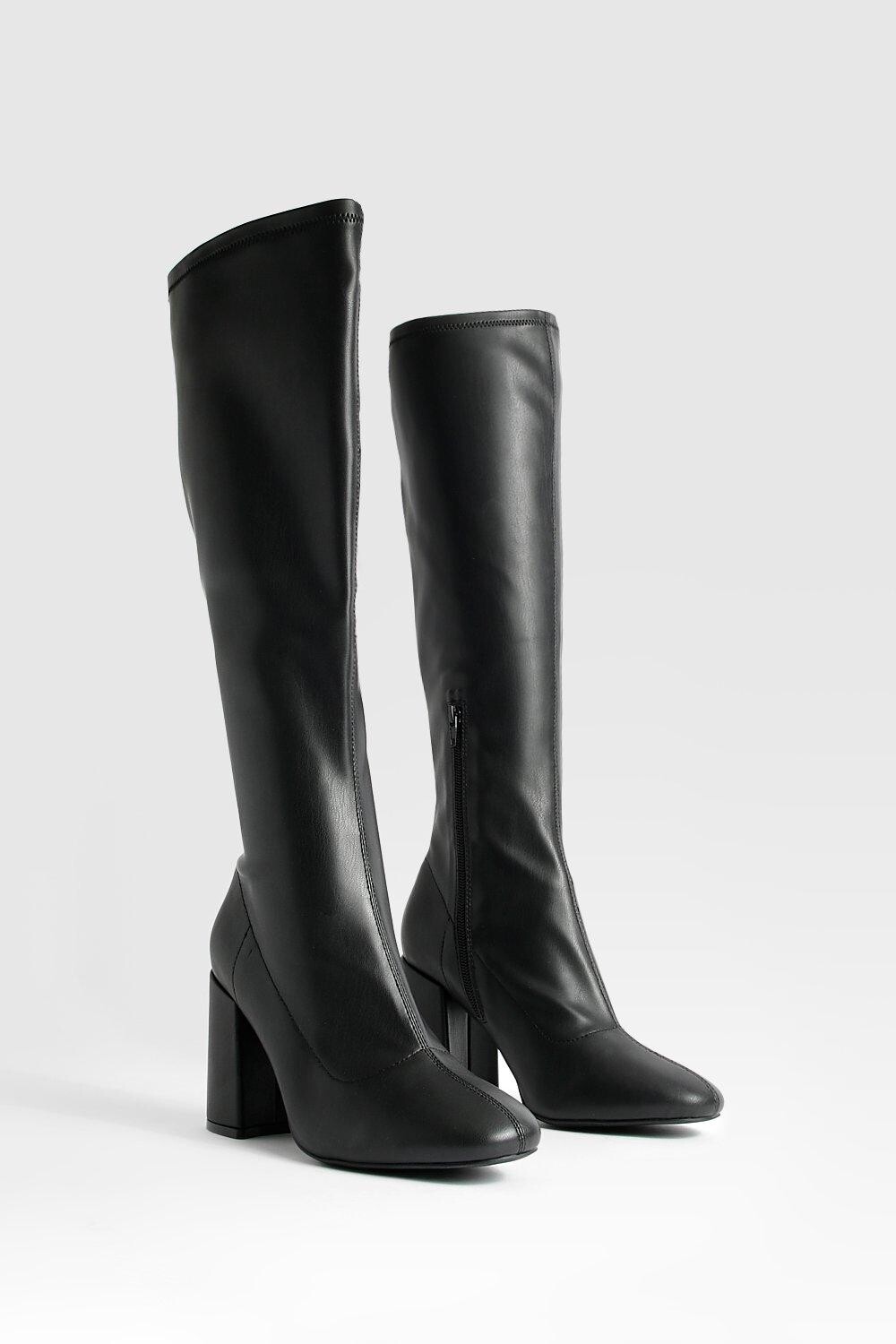

Широкие эластичные сапоги до колена boohoo, черный