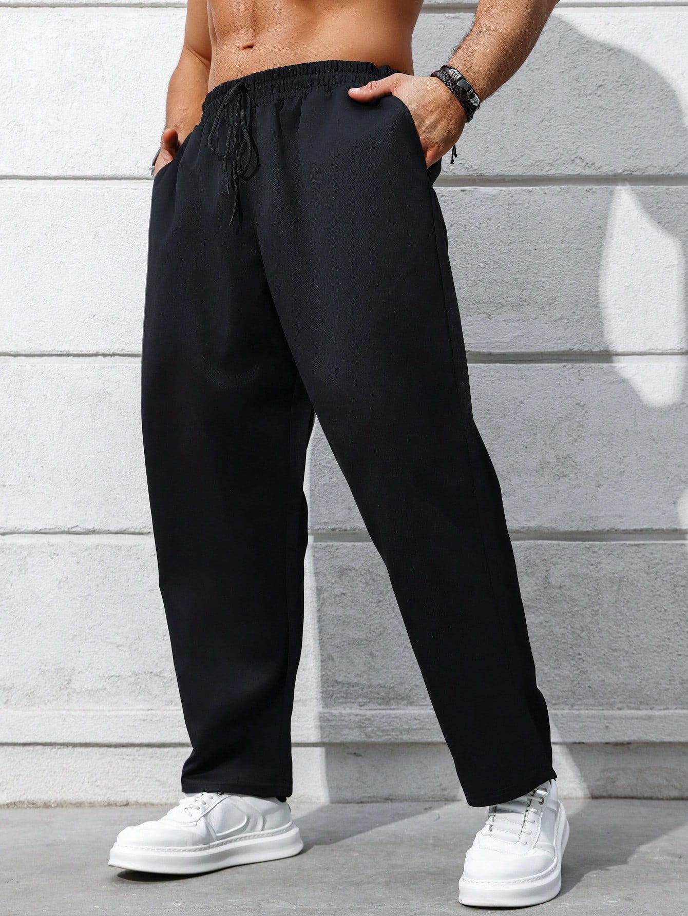 Мужские брюки больших размеров Manfinity Basics с завязками на талии, черный