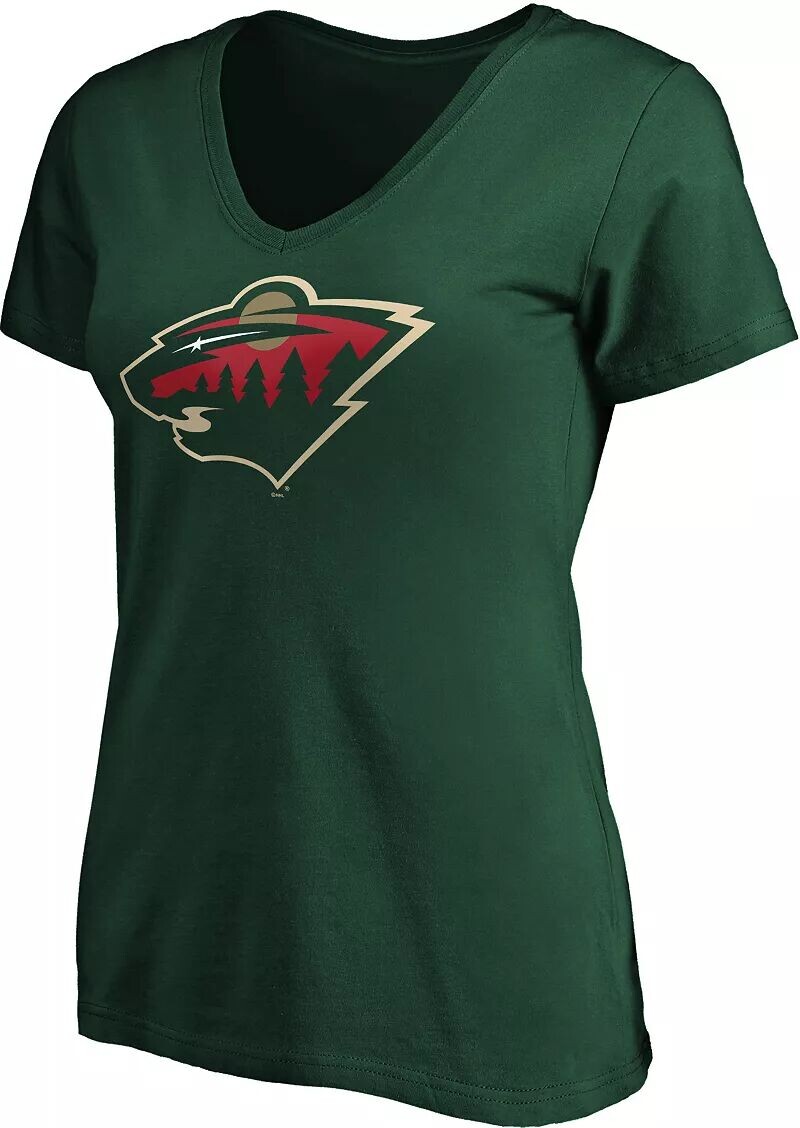 

Зеленая футболка с v-образным вырезом и логотипом женской команды НХЛ Minnesota Wild Primary
