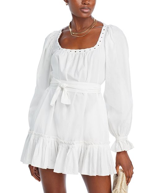 Хлопковое мини-платье Kayleigh с поясом Ramy Brook, цвет White