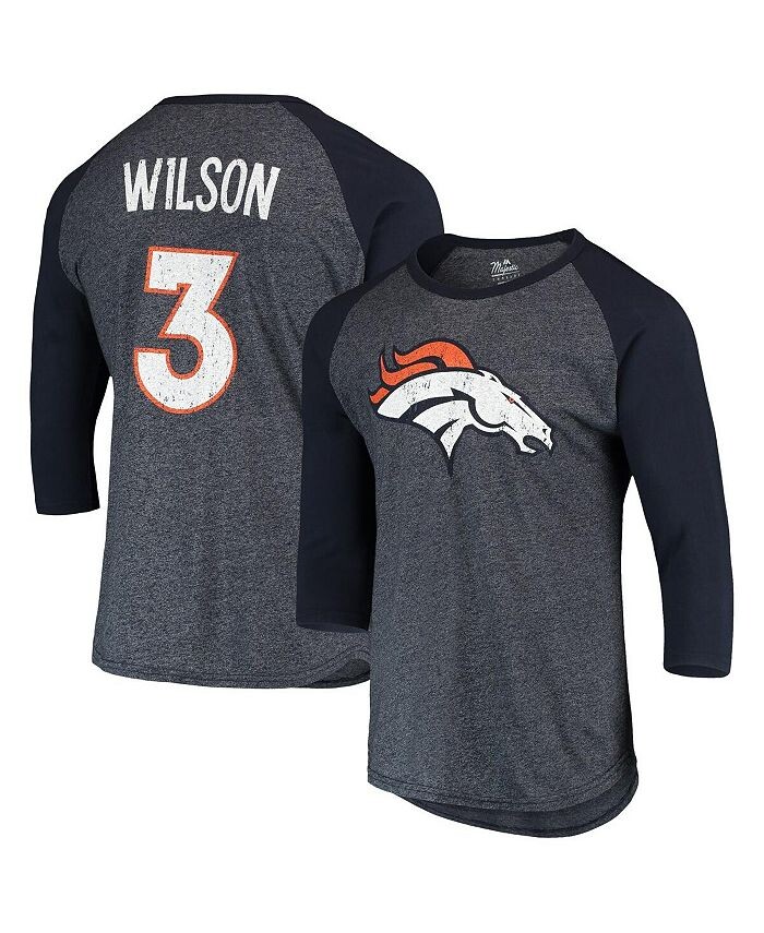 

Мужская футболка Russell Wilson Navy Denver Broncos с названием и номером цвета команды Tri-Blend с рукавами реглан 3/4 Majestic, синий