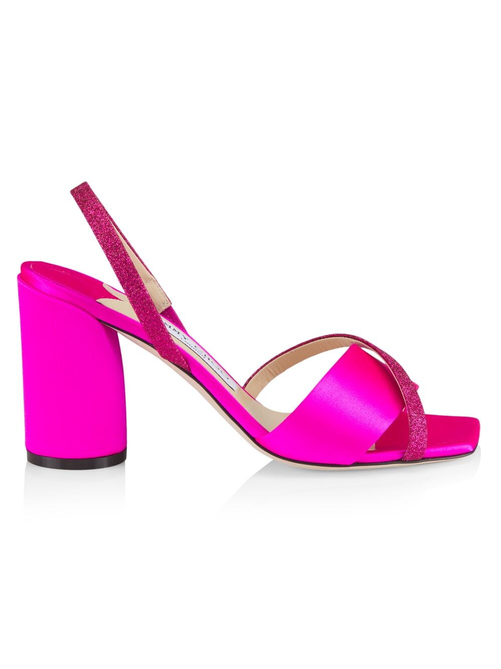 

Сливовые атласные и блестящие сандалии с ремешком на пятке 85MM Jimmy Choo, фуксия