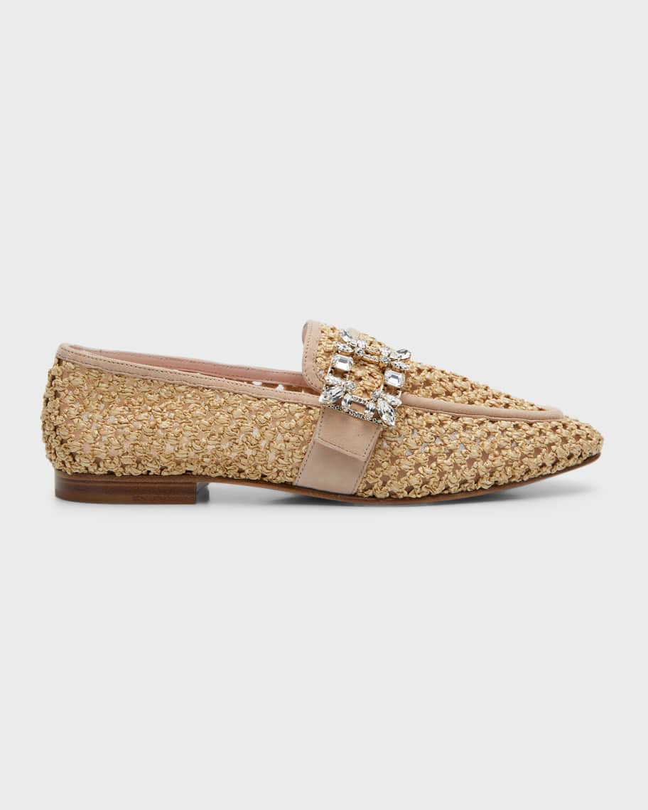 

Лоферы на плоской подошве с пряжкой из рафии и кристаллами Roger Vivier