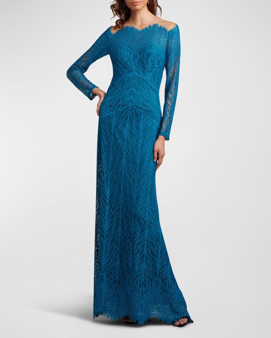 

Кружевное платье с открытыми плечами и длинными рукавами Tadashi Shoji