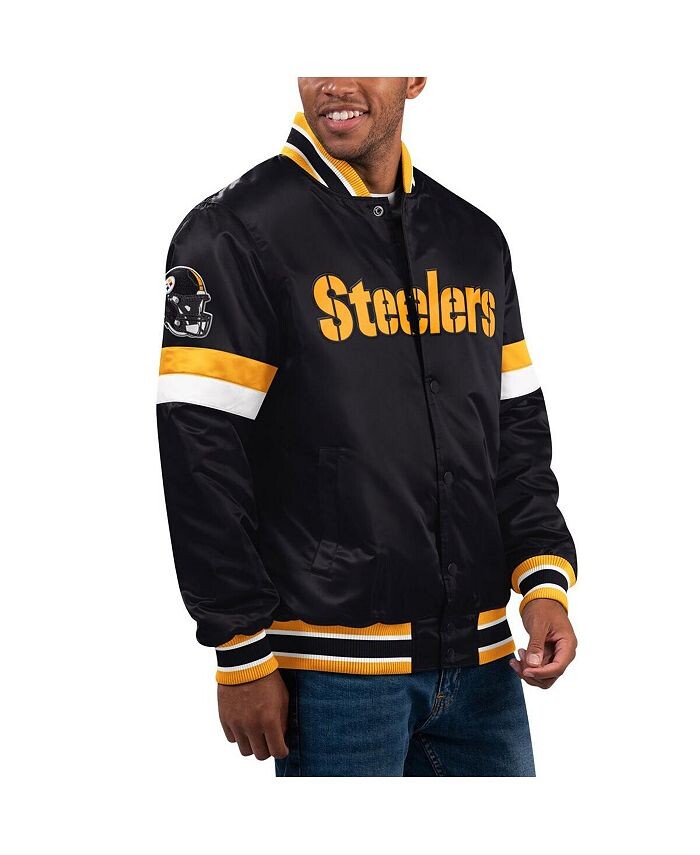 

Мужская черная университетская атласная куртка с длинными кнопками Pittsburgh Steelers Home Game Starter, черный