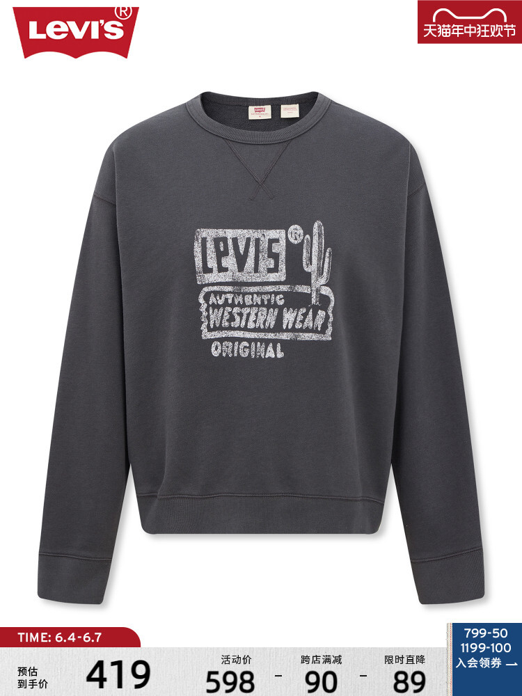 

Толстовка женская Levi's с круглым вырезом и принтом, серый