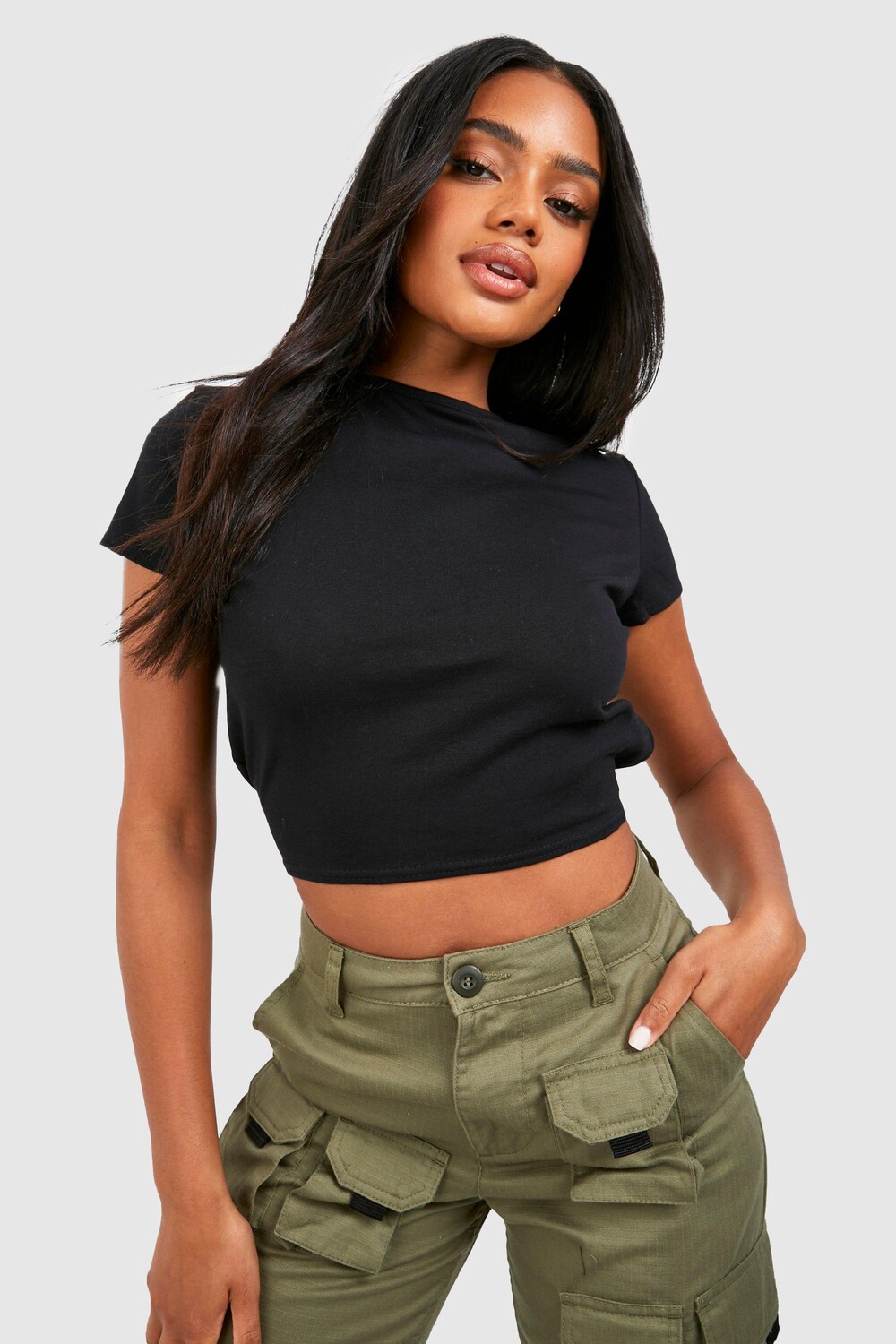 

Хлопковый топ с круглым вырезом и завязкой на спине Boohoo, черный