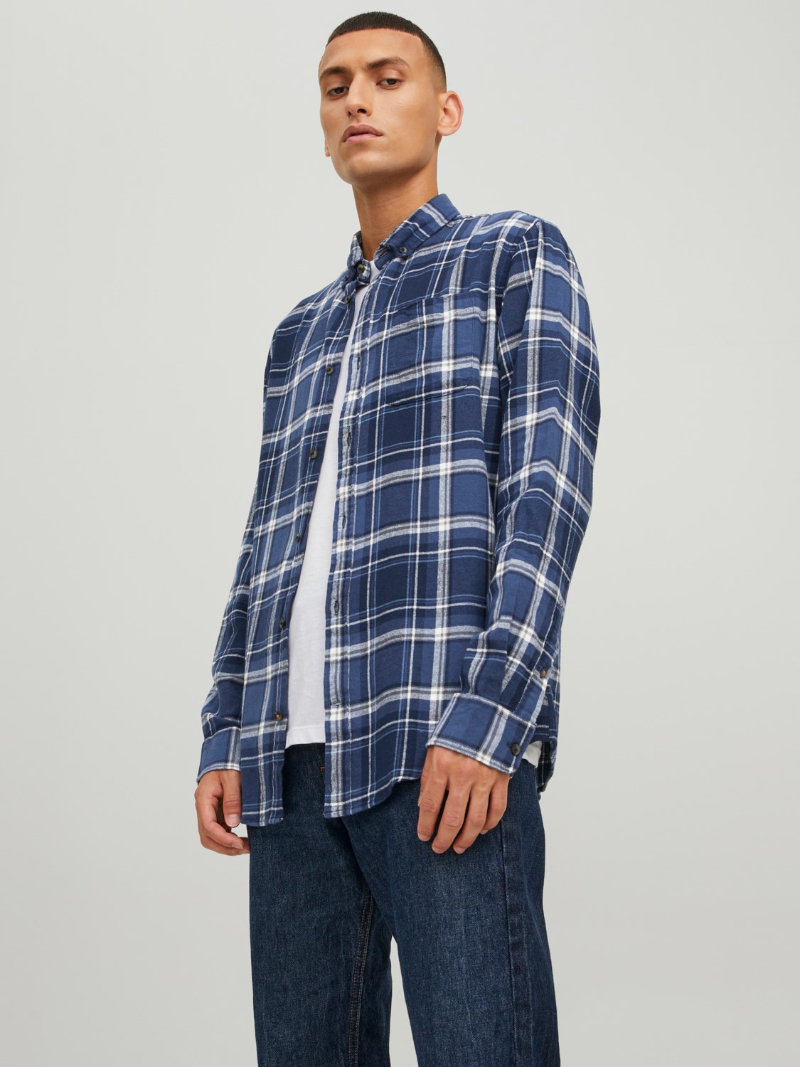 

Рубашка Jack & Jones Kariertes Flanell Freizeit Shirt JJECLASSIC, синий