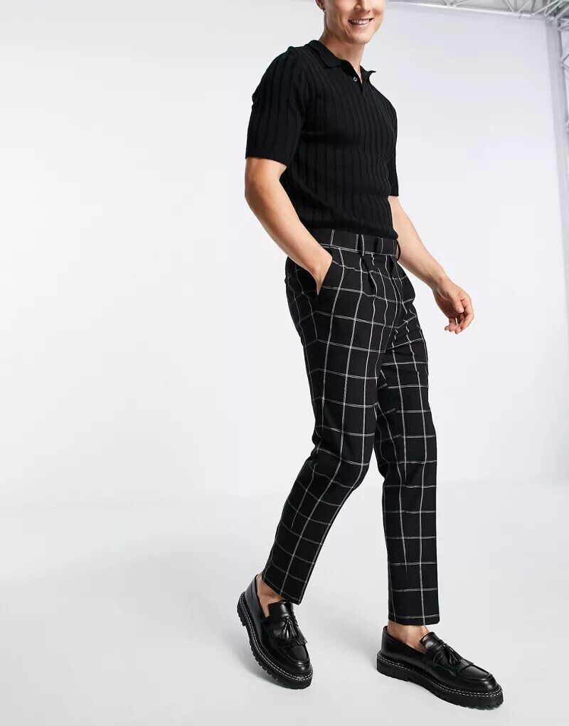 

Черные зауженные брюки в клетку ASOS