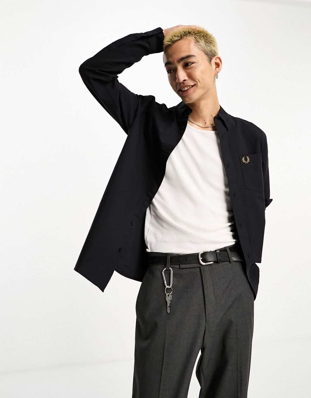 

Черная оксфордская рубашка с длинными рукавами Fred Perry