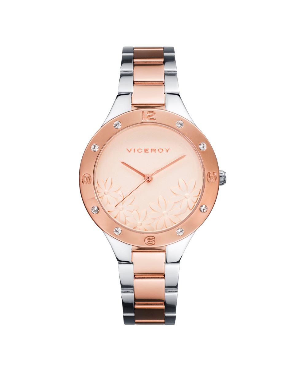 цена Шикарные женские часы 3 двухцветные стальные стрелки с розовым IP Viceroy, мультиколор