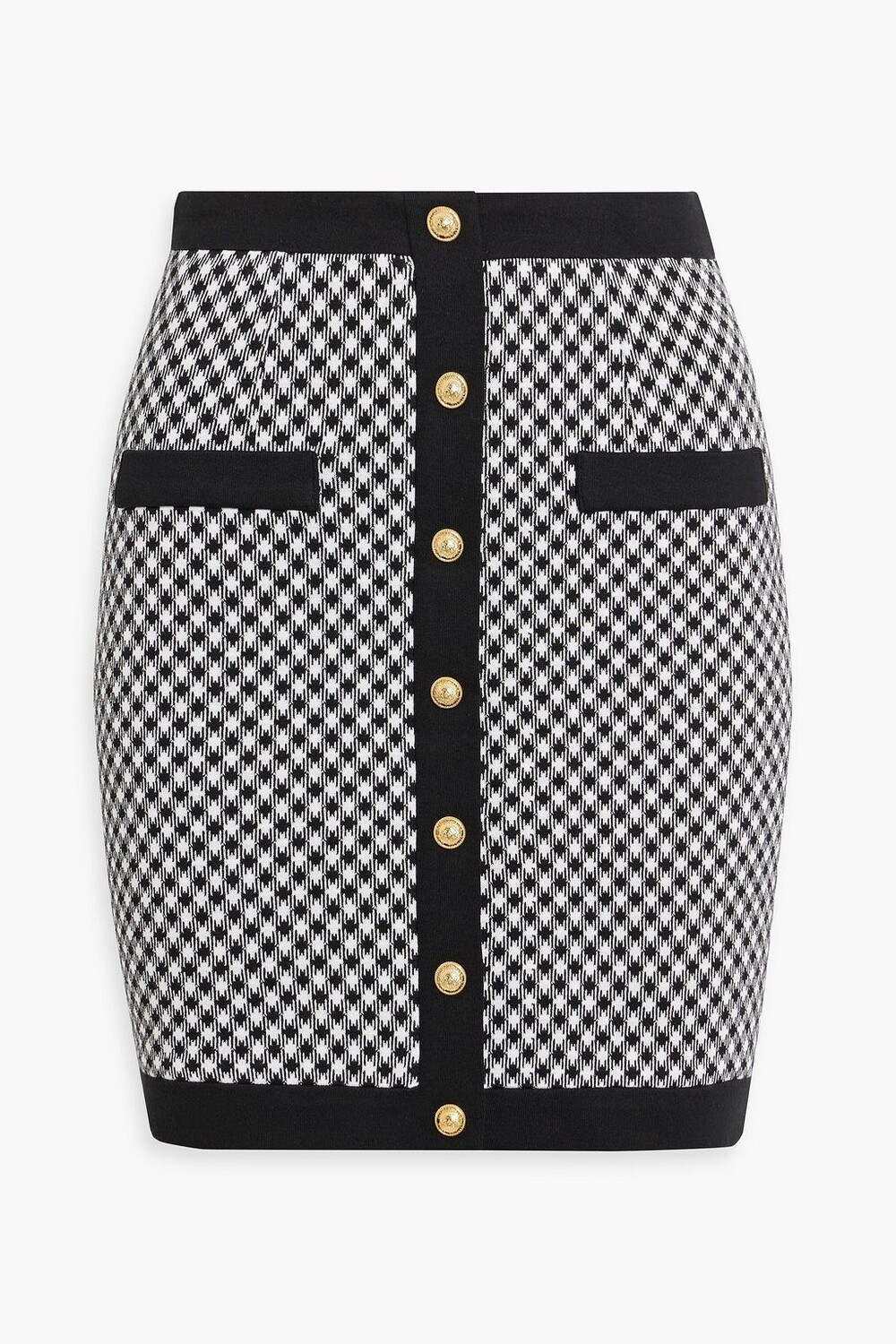

Украшенная мини-юбка жаккардовой вязки из хлопка BALMAIN, черный