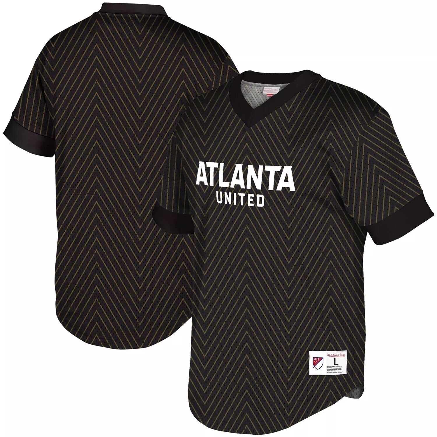 

Мужская черная сетчатая рубашка с v-образным вырезом Mitchell & Ness Atlanta United FC Wordmark