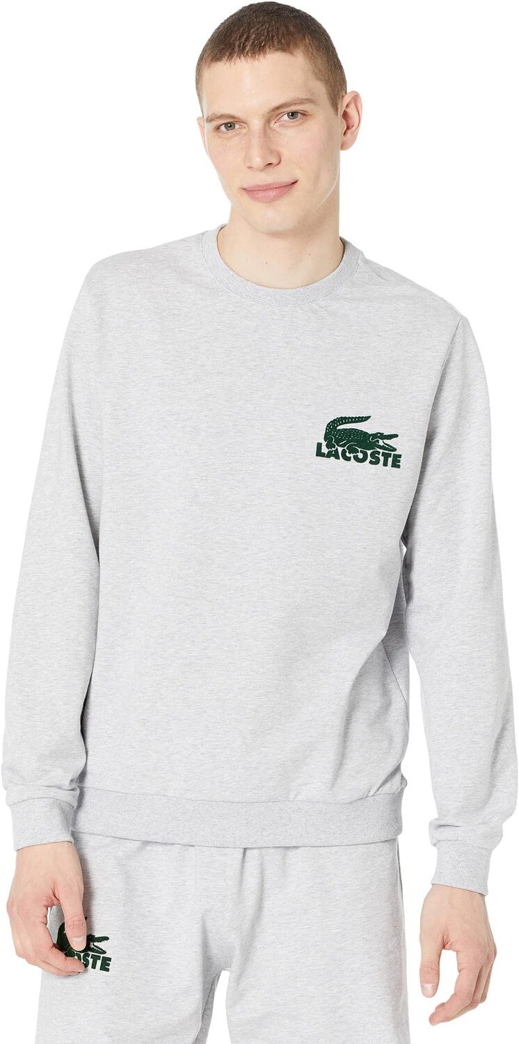 

Толстовка Lacoste Loungewear с длинными рукавами и большими крокодилами, цвет Silver Chine/Green