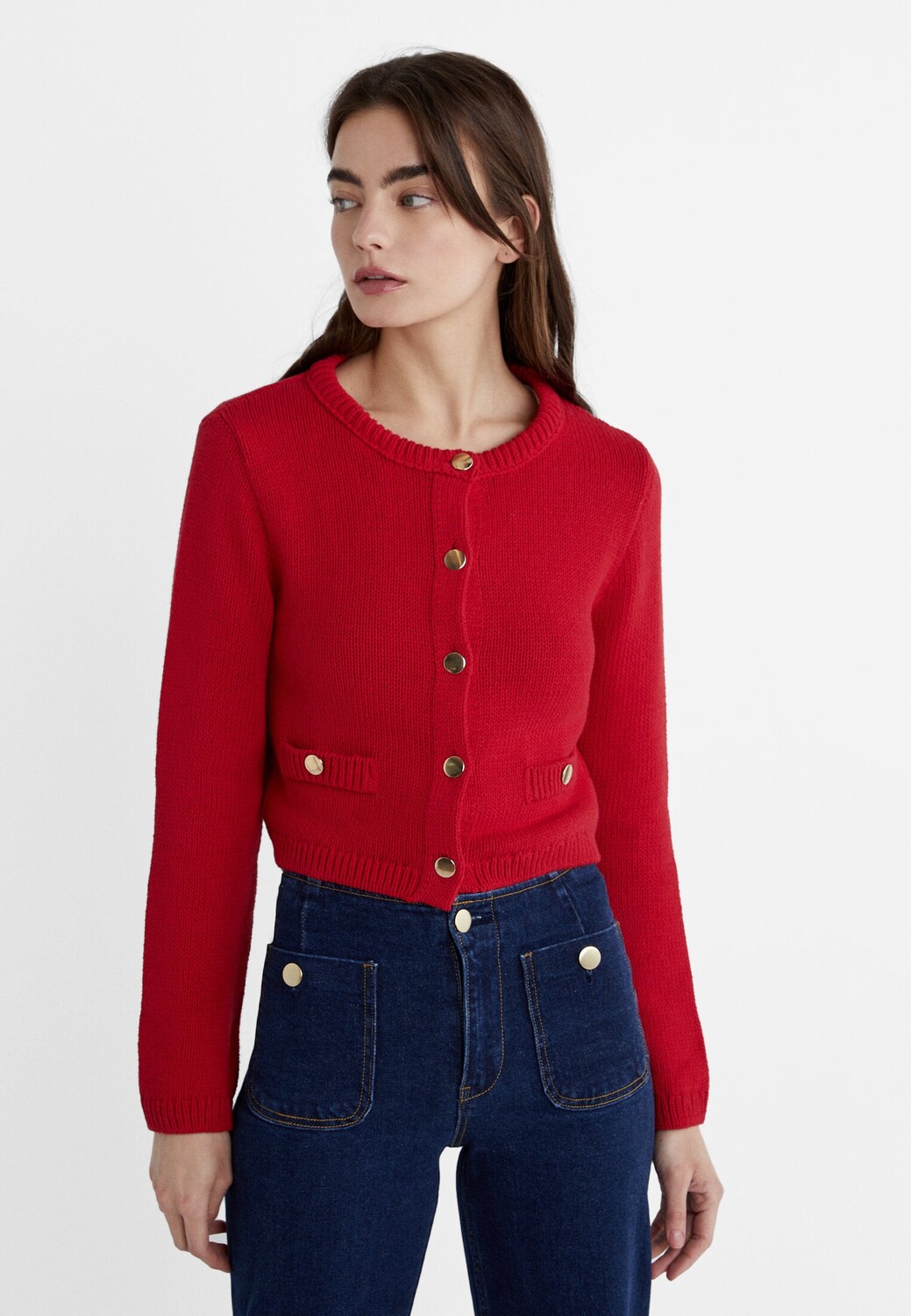 

Вязаный кардиган с карманами Stradivarius, красный