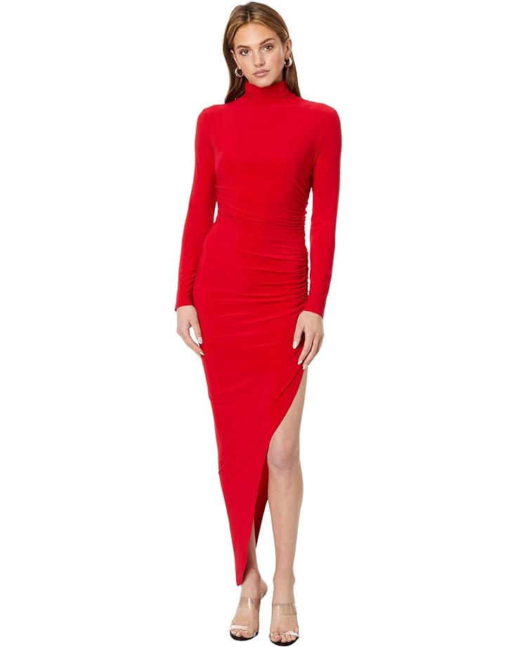 Платье Norma Kamali Long Sleeve Turtle Neck Side Drape Gown, красный