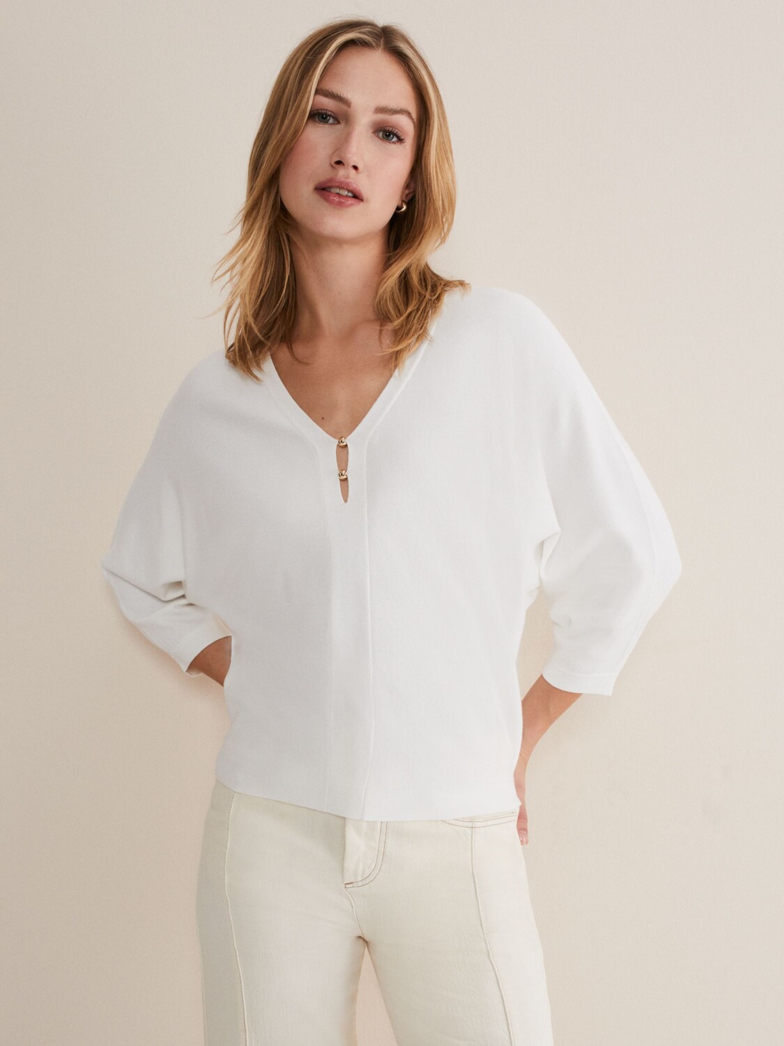 

Phase Eight Lilliah изящный вязаный топ с украшением, цвет слоновой кости