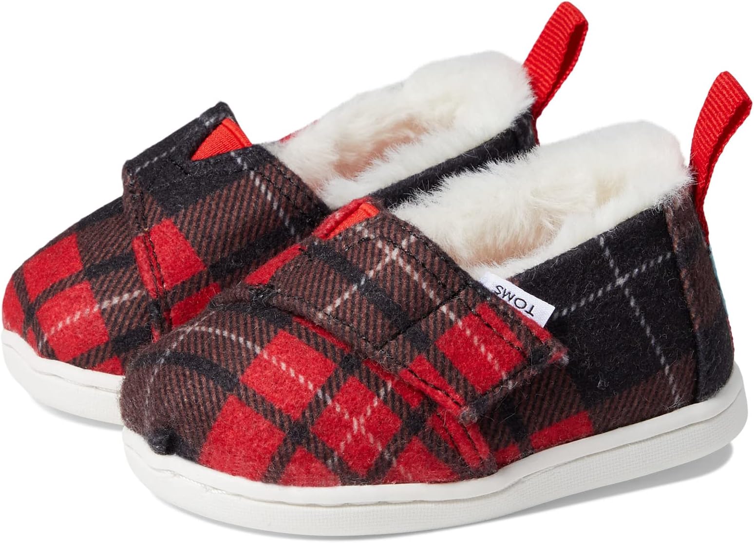 Лоферы Tiny Tartan Printed Felt/Faux Fur Alpargata TOMS, красный