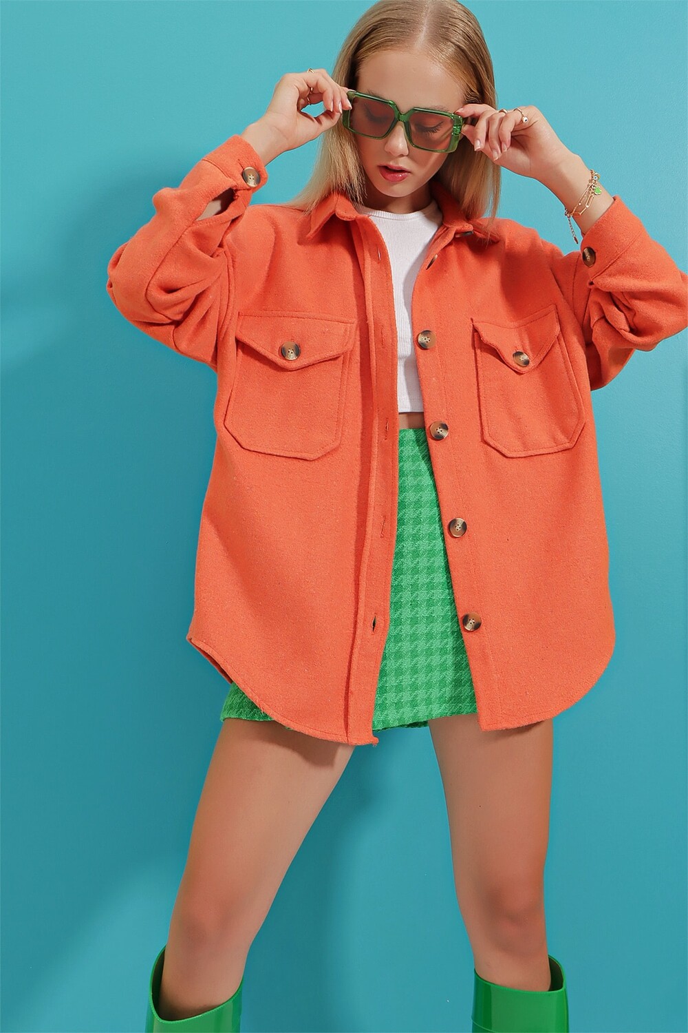 

Рубашка - Оранжевая - Oversize Trend Alaçatı Stili, оранжевый