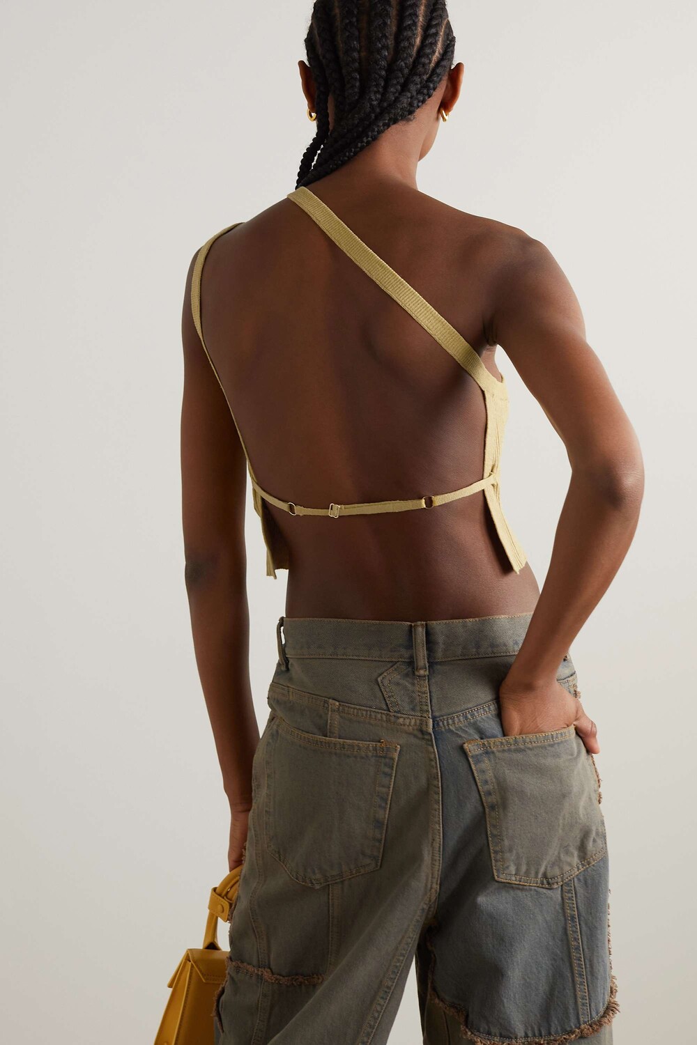 

JACQUEMUS Топ Ascu на одно плечо из смесовой льняной ткани в рубчик, желтый