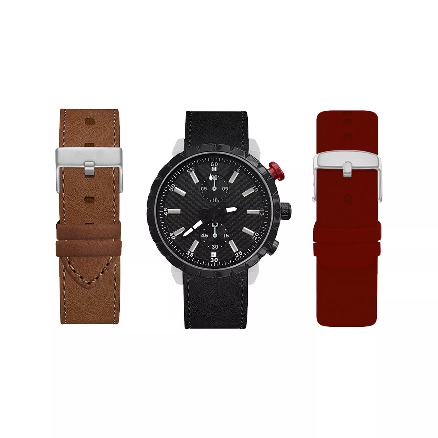 Мужские черные часы со сменными ремешками бордового, коричневого и черного цвета American Exchange