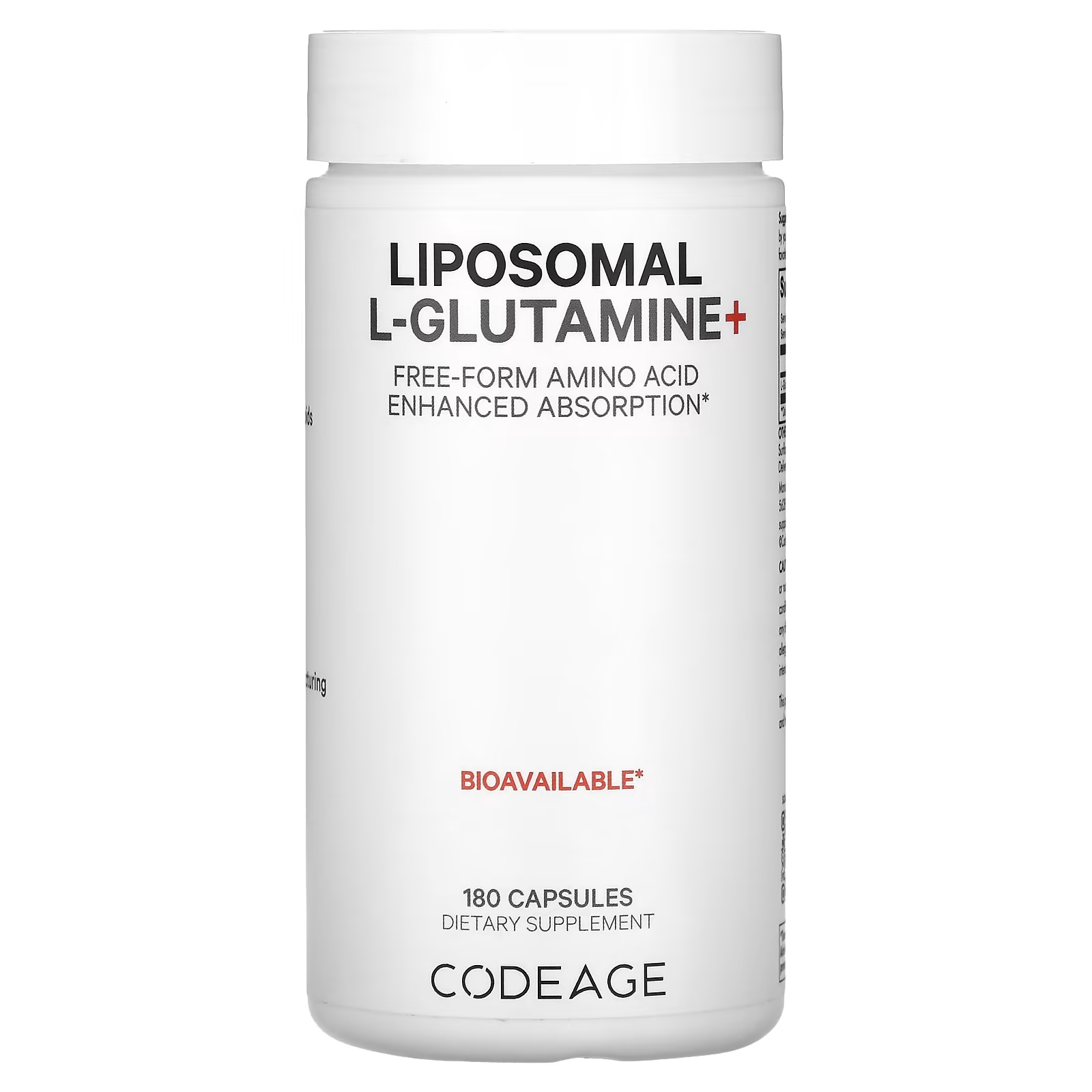 Липосомальный L-глютамин+ Codeage, 180 капсул codeage липосомальный селен 180 капсул