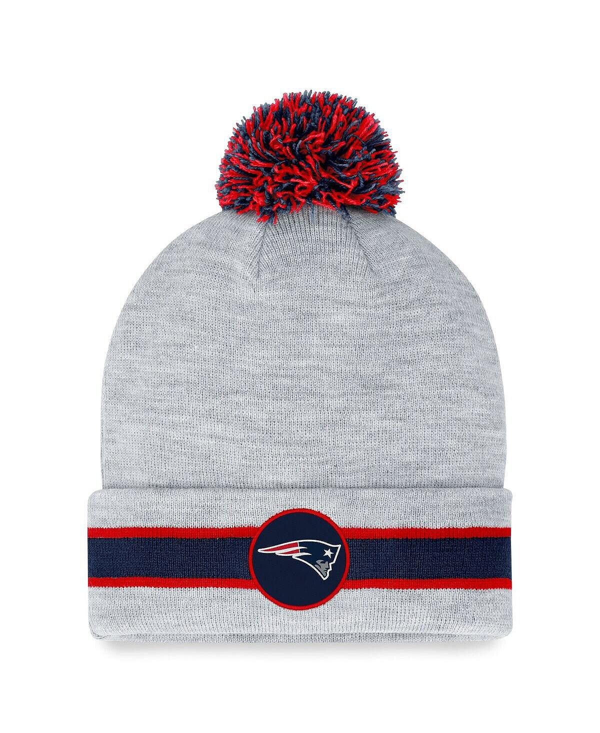 

Мужская фирменная вязаная шапка с манжетами и помпоном New England Patriots Heather Grey New England Patriots Fanatics