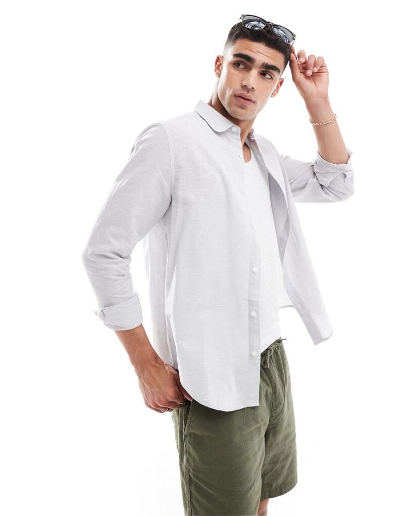 Голубая льняная рубашка с пенни-воротничком ASOS DESIGN
