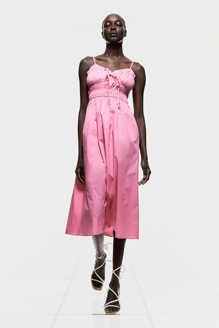 Платье из хлопка с присборками H&M, розовый