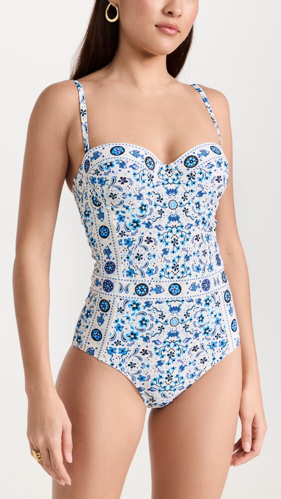 

Купальник Tory Burch Printed Underwire One Piece, синий