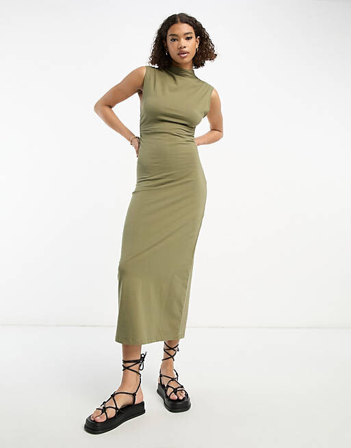 

Цвет миди цвета хаки со сборками по бокам ASOS DESIGN