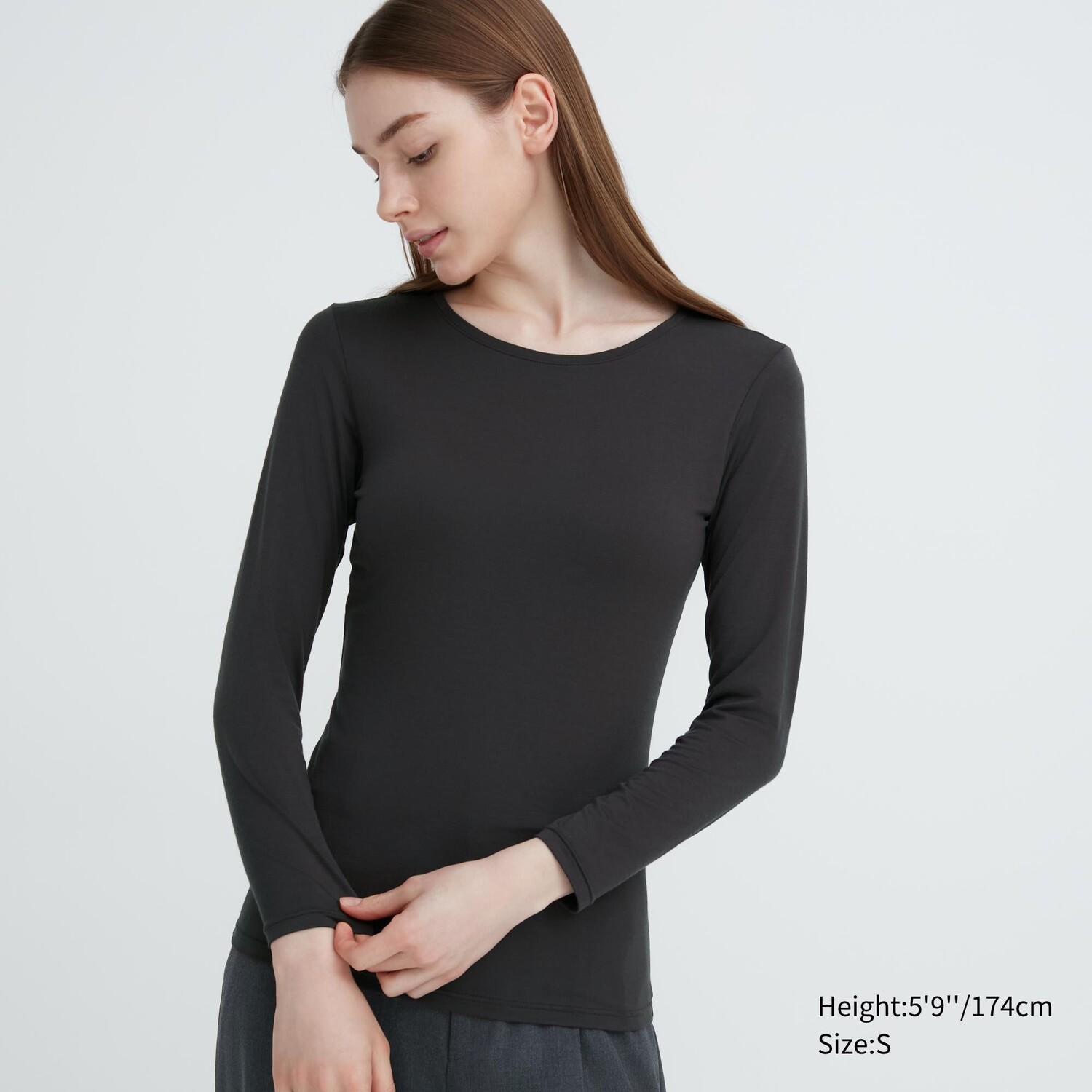 

Термотоп с длинными рукавами и круглым вырезом HEATTECH Uniqlo, темно-серый