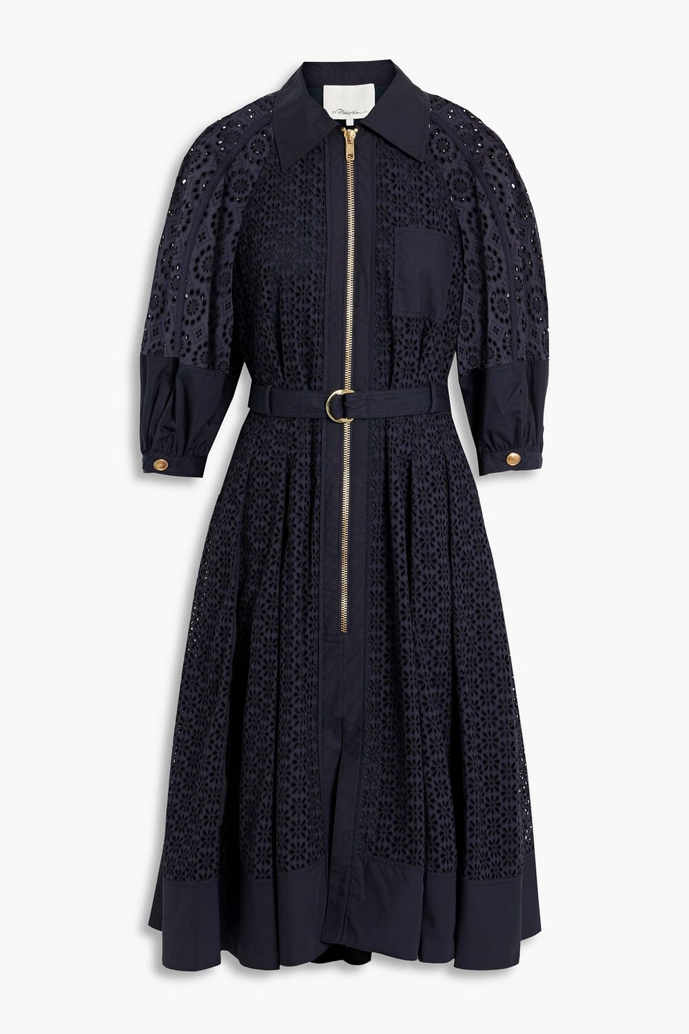

Платье миди из хлопкового шитья Англез с поясом 3.1 PHILLIP LIM, синий