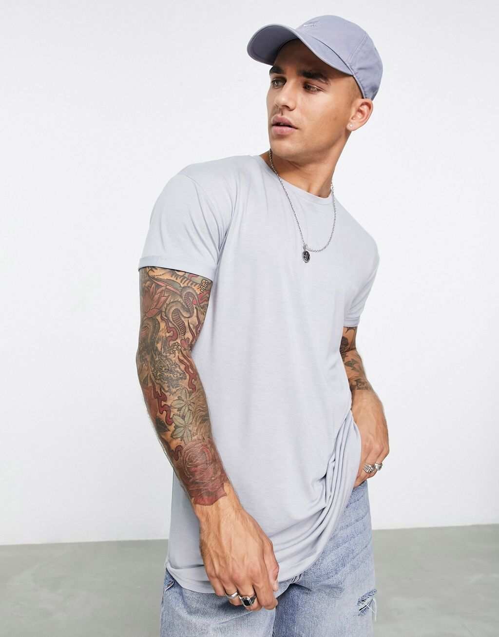

Серая удлиненная футболка Topman