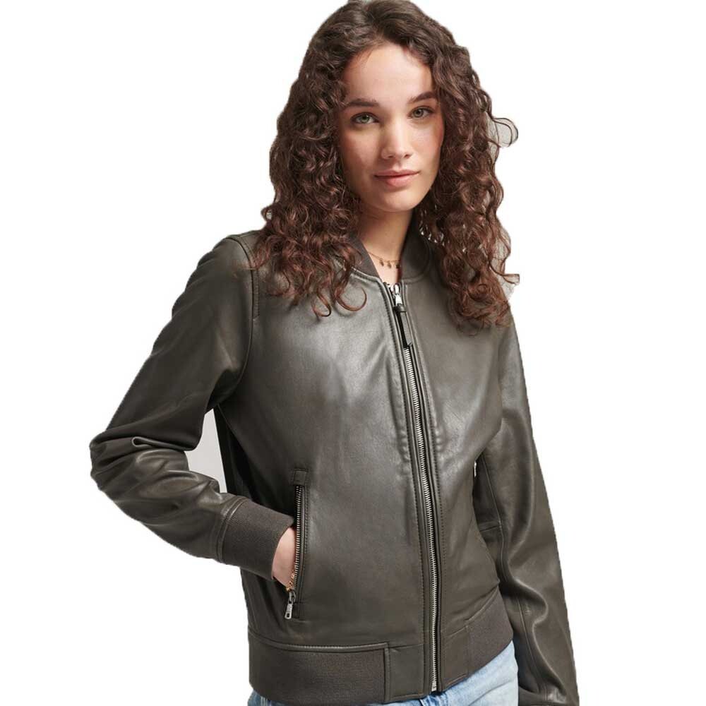 

Куртка Superdry Studios Leather Flight Bomber, зеленый