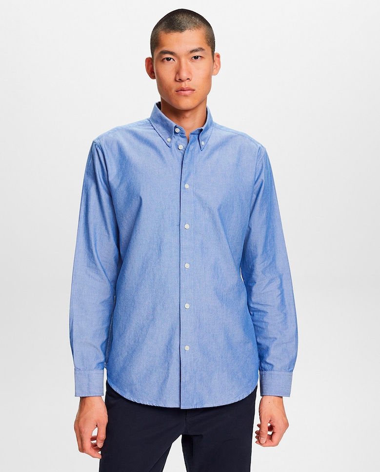 Мужская базовая рубашка-оксфорд из хлопка Esprit, синий мужская базовая рубашка оксфорд из хлопка esprit белый