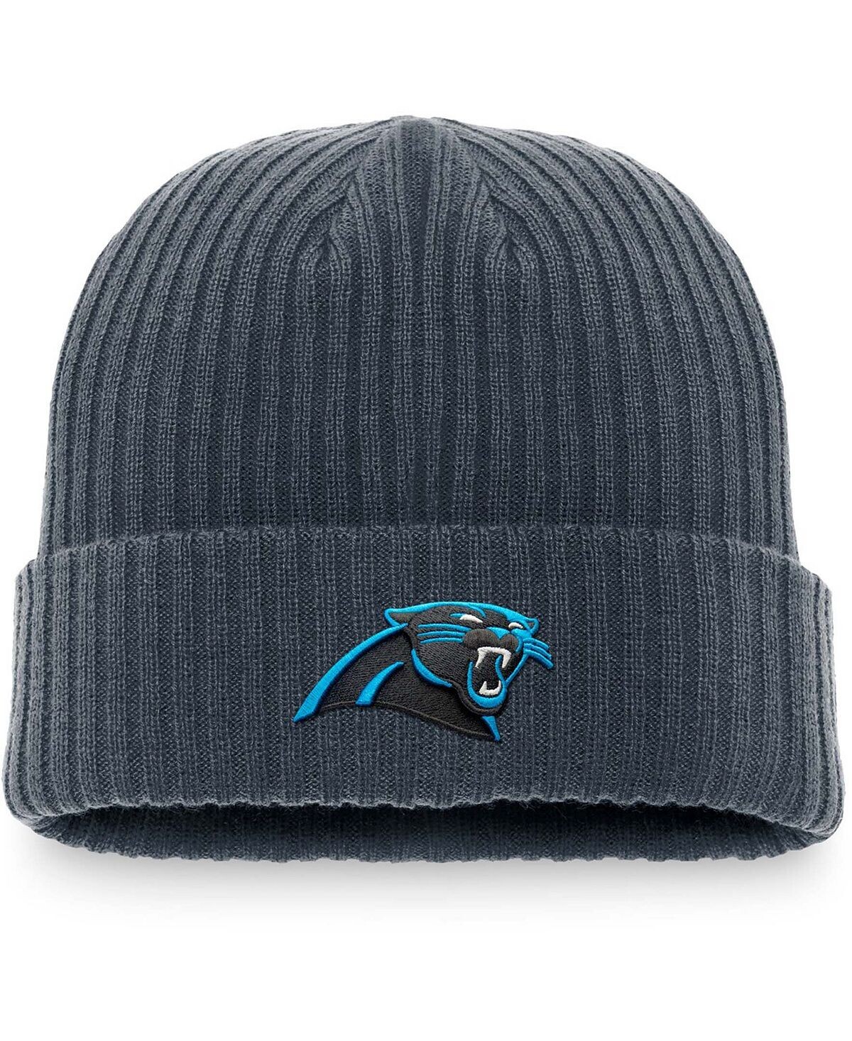 

Мужская темно-серая вязаная шапка Carolina Panthers Dark Shadow с манжетами Fanatics