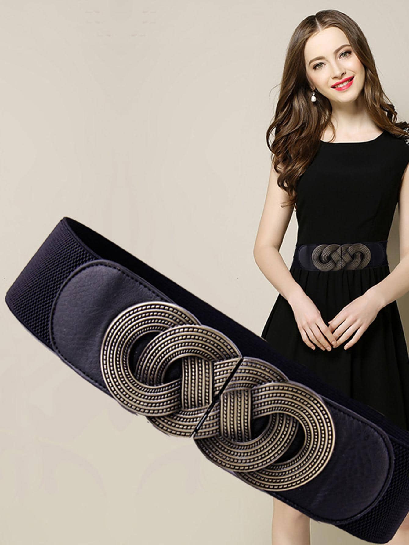 цена Элегантный женский модный эластичный ремень с геометрической пряжкой в ​​стиле бохо, черный