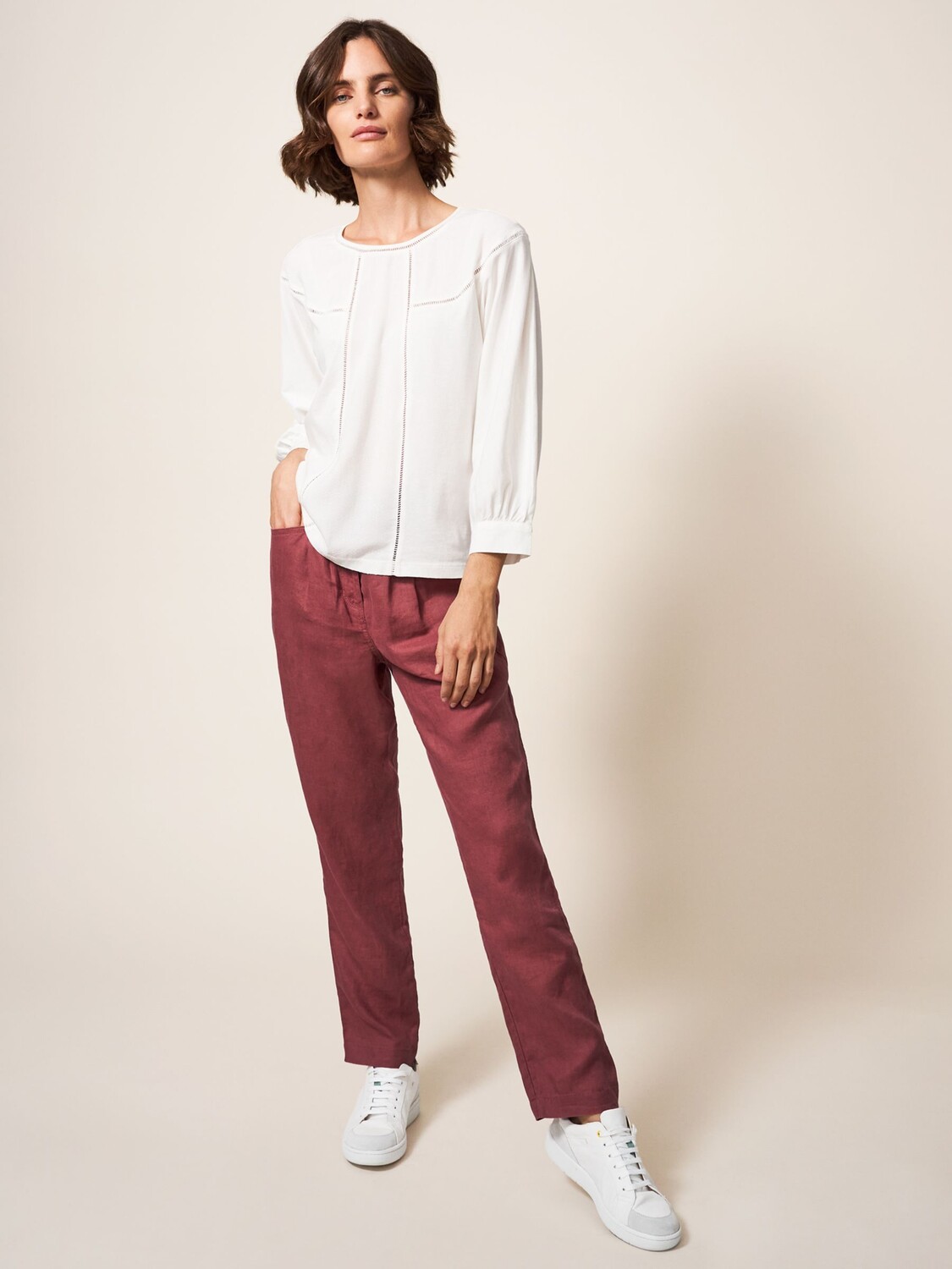

Льняные брюки White Stuff Petite Rowena, темно-сливовый